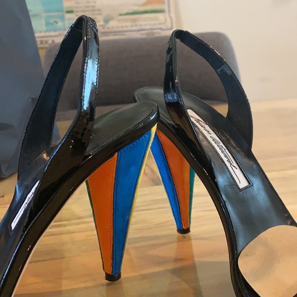 High heels sandals pattern leather and suede - Picture 2 of 6